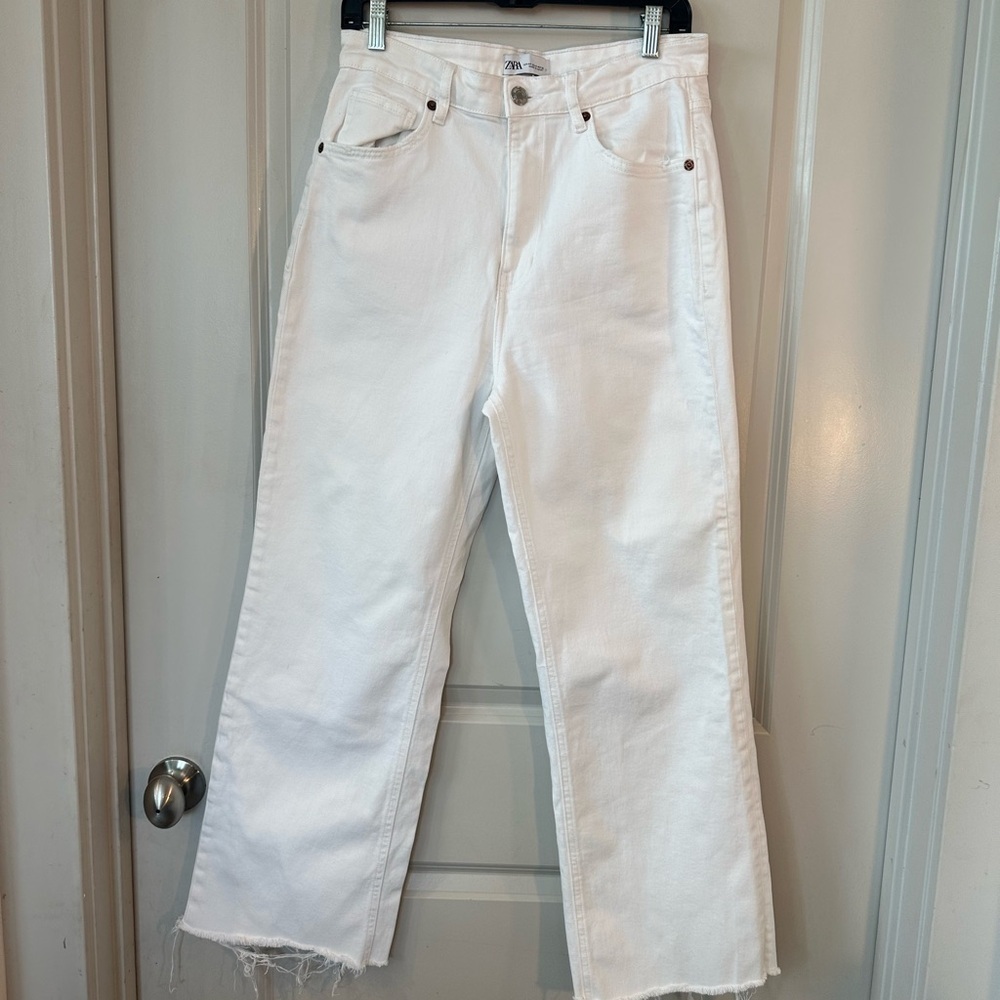 Zara White Wide-Leg Crop Jeans